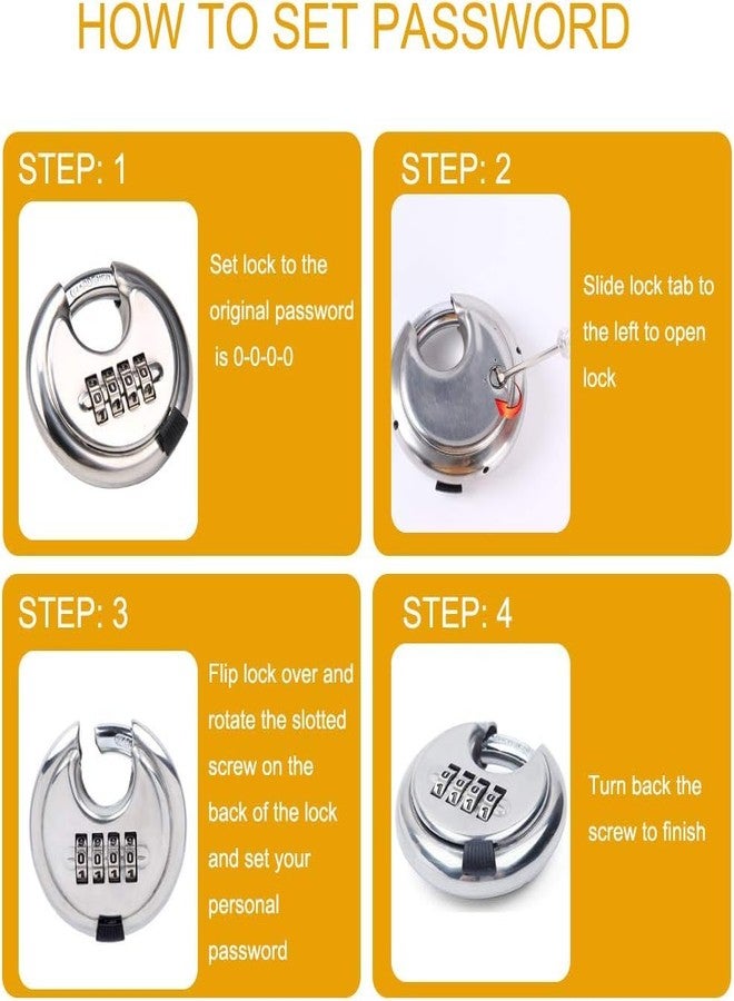 GLIVE (LABEL) Heavy Duty Combination Padlock, Large Outdoor Combination Lock 4 Digit Locker Lock Outdoor Waterproof (Steel, Silver) - Image 4